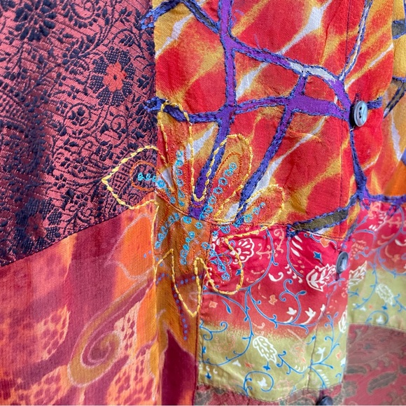 Vintage Patchwork‎ Art-to-Wear Hooded Jacket, Maximalist Chico's Travelers - Picture 11 of 14